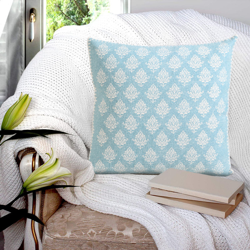 20" X 20" 100% Cotton Geometric Zippered Throw Pillow Cover, Light Blue/White, Pillow Cover Only - No Insert