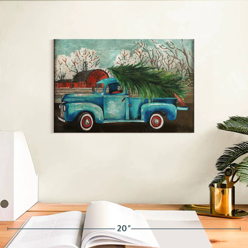 Camion bleu Mehar et arbre I, H 8 po x l 12 po
