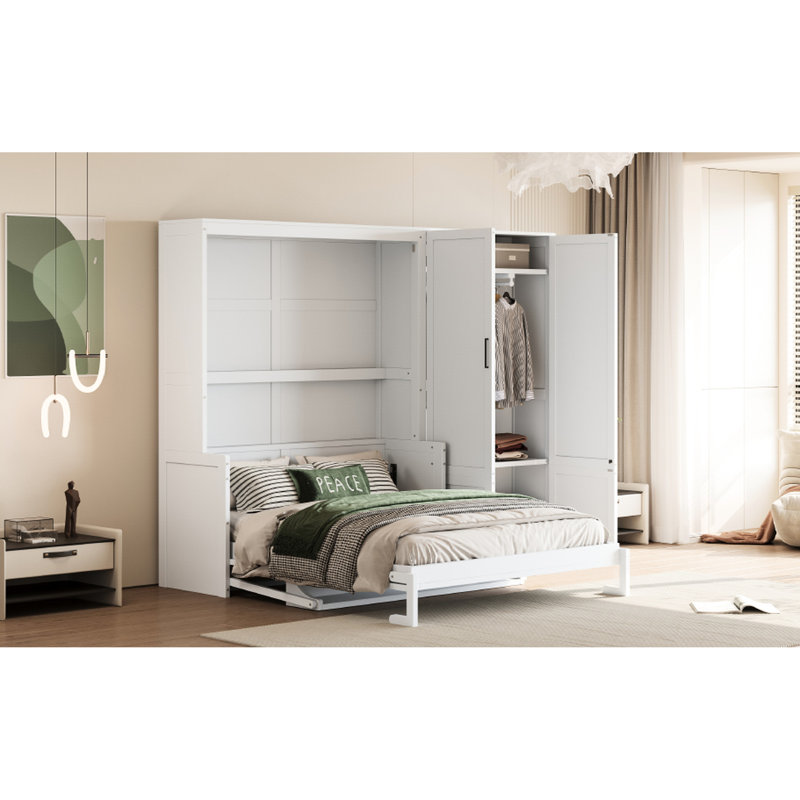 Lit blanc avec mécanisme et placard spacieux - Grand espace au design moderne