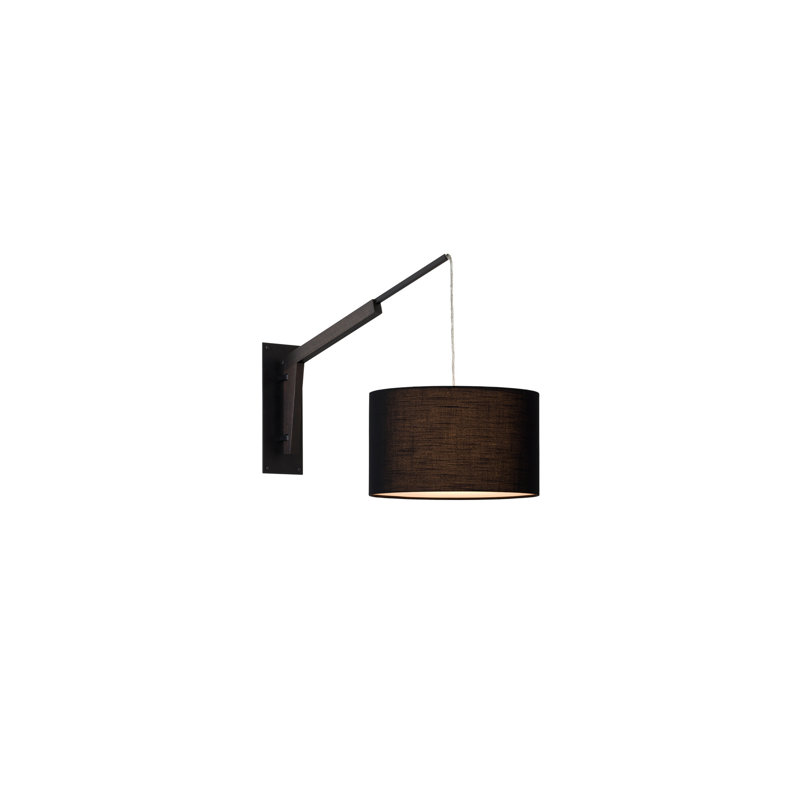 Talea Solid Wood Swing Arm Sconce, Textured Black Powdercoat/Dark Stained Walnut, Black Armaretto