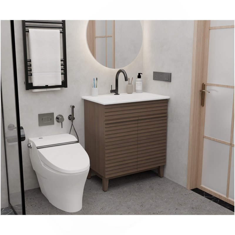 Meuble-lavabo brun 30 po avec portes à persiennes et lavabo
