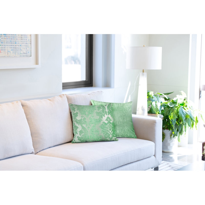 Worrell Damask Square Cushion Cover, Green