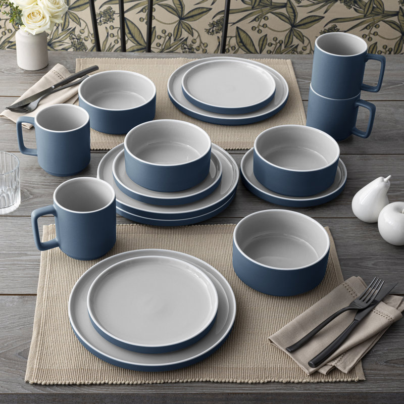 Service de table 16 pièces Noritake ColorTrio Stax, service pour 4, Bleu