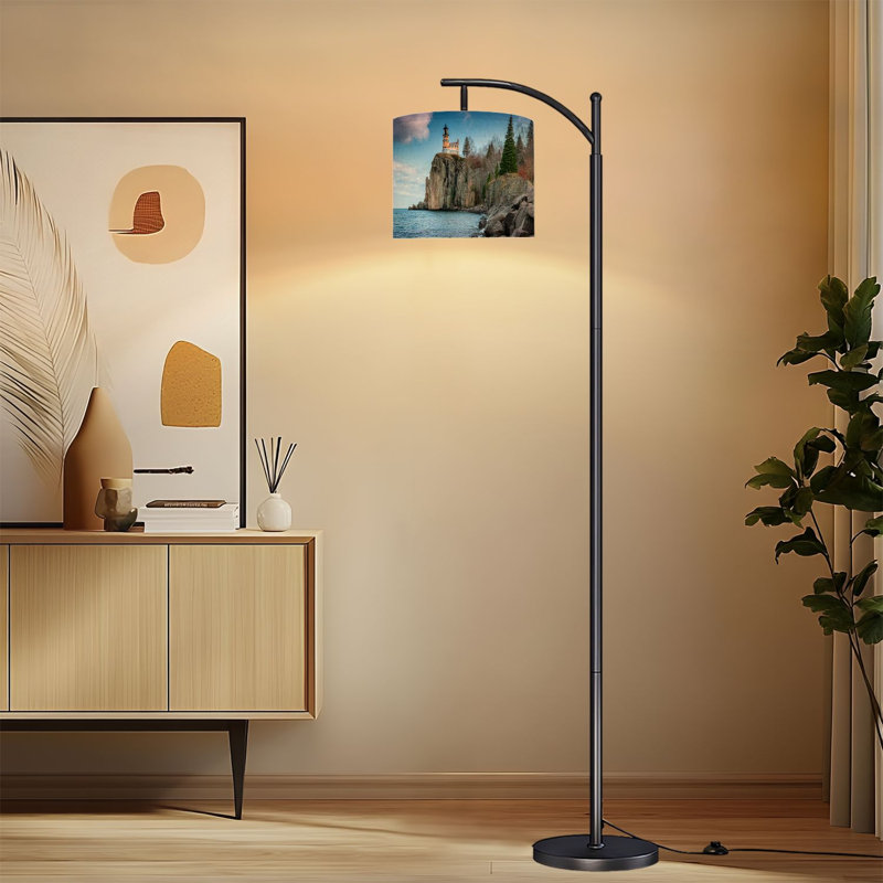 Lampe sur pied à arc avec abat-jour ajustable Lampe sur pied phare à fente à 3 niveaux de couleur à intensité variable avec interrupteur au pied pour chambre à coucher