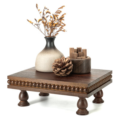 EOSAHR Acacia Wood Display Riser for Room Decor – Modern Pedestal Stand with Beaded Edge for Bathroom Decor, Coffee Table, Soap Dispenser, Plants – Farmhouse Apartment Essentials(Dark Acacia)