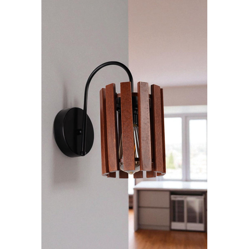 Elegant Wall Lamp with Metal Body & Wooden Cap, 5.7 x 11.0 inches | Ø5.0 Base Plate, Height: 11.0 inches | Walnut & Black Finish, Max 40W E27 Socket, IP20 Rated | Perfect for Modern Living Spaces & Accent Lighting