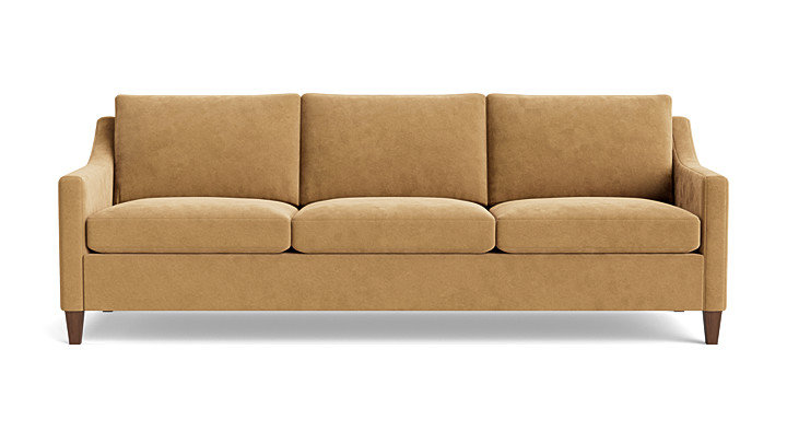 Vera Sofa (95"), Walnut Finish (Angled), Performance Velvet - Nutmeg