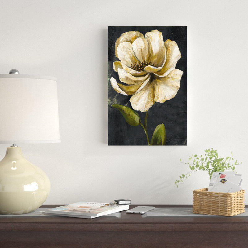 Fleur blanche - peinture sur toile tendue, H 18 po x l 12 po
