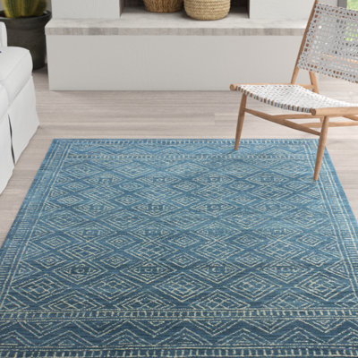 Kory Geometric Handmade Looped/Hooked Wool Azure Area Rug