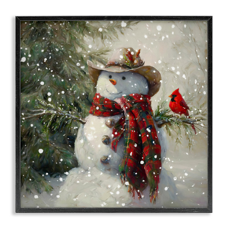 Cowboy, bonhomme de neige et cardinal, estampe numérique, conception de Tina LeCour, H 17 po x l 17 po