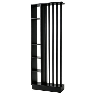 Freestanding Black Room Divider with Storage Shelves, Slatted Room Partition Bookcase, Modern Decorative Privacy Divider for Living Room Entryway Bedroom Home Office