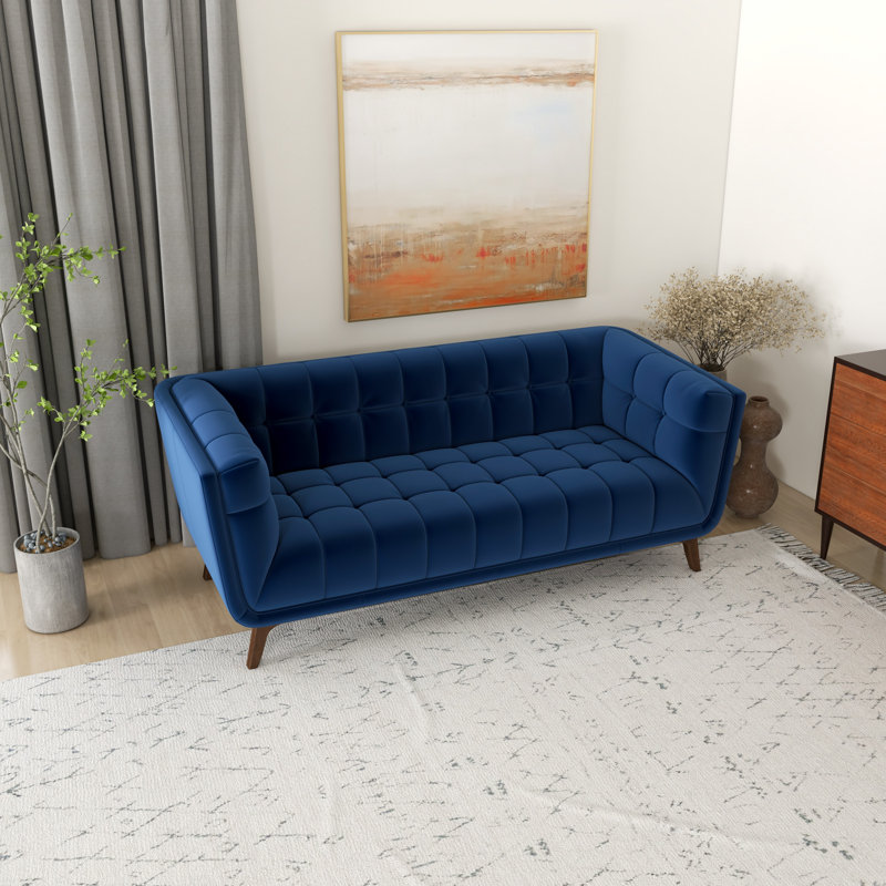 Canapé à accoudoirs évasés de 78 po Ardrie, Velours bleu, H 30 po x l 78 po x P 35 po, 3