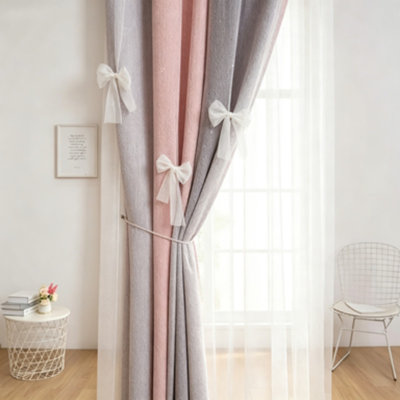 Kids Rainbow Star Double-Layer Blackout Curtain, 1 Panel Window Drape for Bedroom Nursery Living Room, 52"W x 84"H, Pink Grey