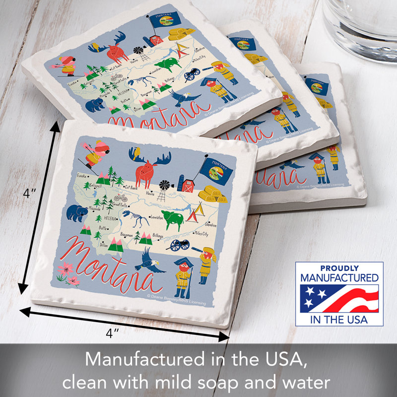 Montana 4 Piece Tumbled Tile Coaster Set