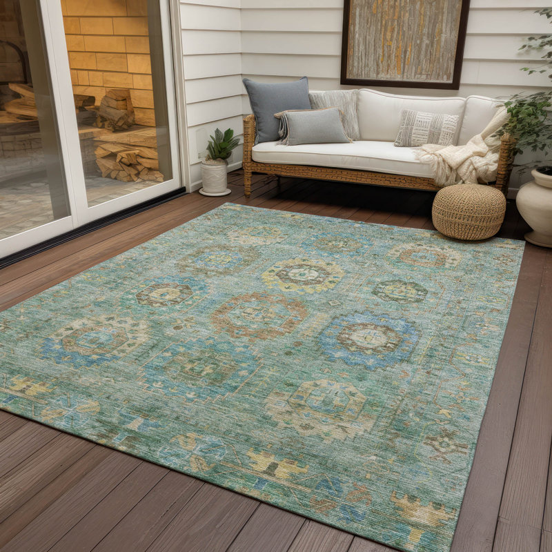 Machine Washable Indoor/Outdoor Jusino ACN2227 Panel Rug, Rectangle 9' x 12'