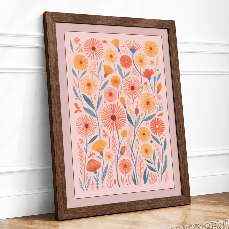 Daisy Garden Rhythm Botanical - Framed Print, Walnut, A1 - 84.1 x 59.4 cm