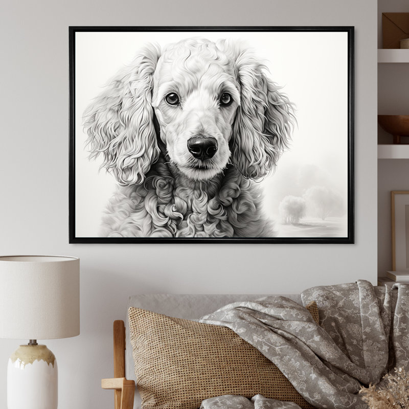 Caniche Pizazz sur toile, H 24 po x l 32 po x P 1 po, Cadre flottant noir
