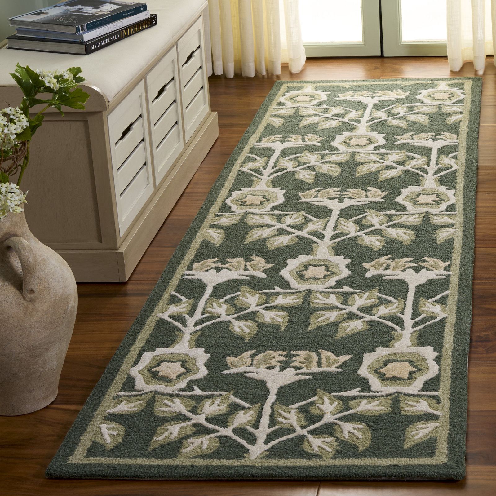 Green Ivory Hand-Tufted Floral Wool Rug, Runner 2'3" x 8'