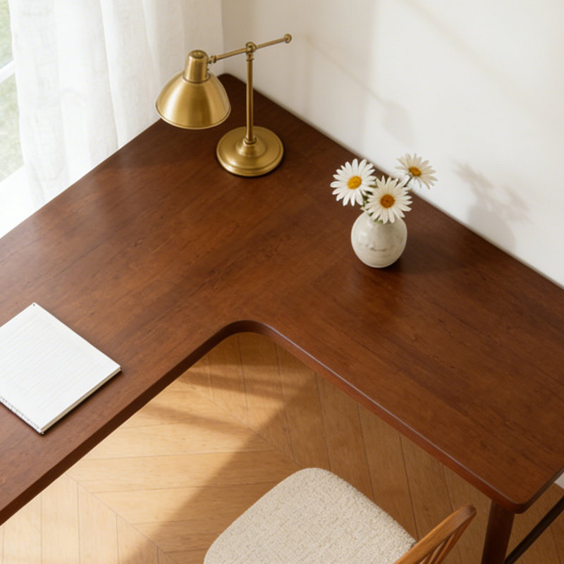 Bureau de coin en bois de pin massif en forme de L noyer, H 29,53 po x l 55,04 po x P 39,29 po, Retour à droite