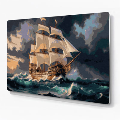 Art mural bleu nautique en galions nautiques