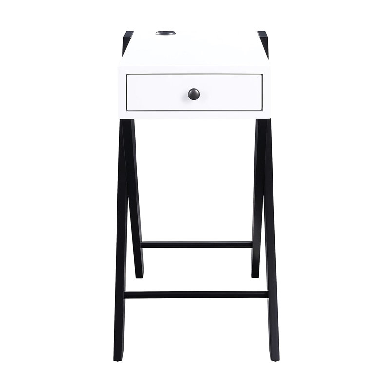 Table d'appoint rectangulaire blanche et noire avec chargement, kd, 1 tiroir, pieds, plateau, 22 po de largeur, 13 po de profondeur, 24 po de hauteur