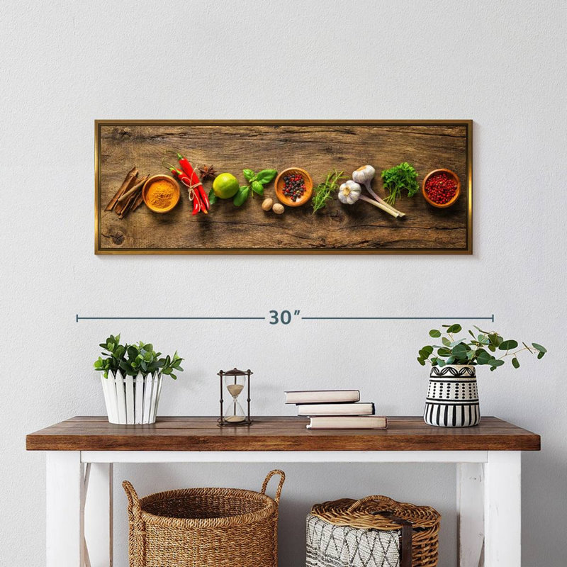 Épices et herbes savoureuses, Cadre flottant doré, 28 po x 10 po