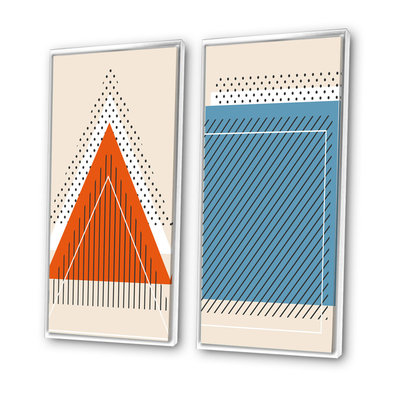 Minimal 20S Bauhaus Geometric VI - ensemble de 2 peintures, H 32 po x l 32 po x P 1 po, Cadre blanc