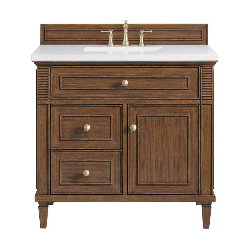 Lorelai 36'' W Single Vanity, Mid-Century Walnut, White Zeus, 8" Widespread