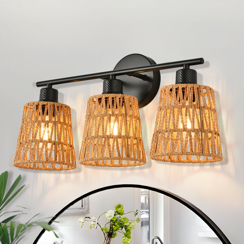 Éclairage pour meuble-lavabo moderne en rotin à 2 lumières à intensité variable, 3