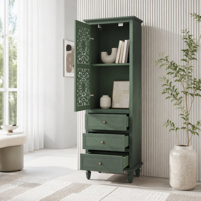 Armoire de rangement de style campagnard de 63 pouces avec porte sculptée