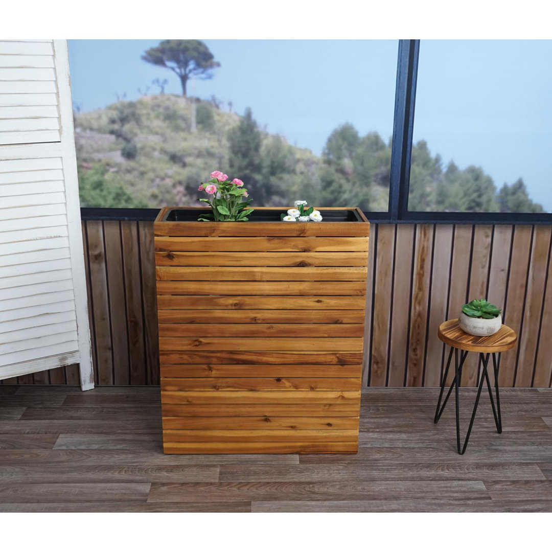 Pflanzkasten MCW-L21, Hochbeet Pflanzkübel Blumentopf, Eckig 77X63x23cm Outdoor Akazie Holz FSC-Zertifiziert, Braun