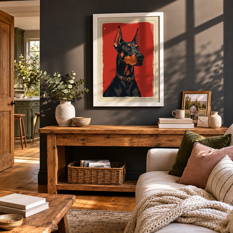 Alert Doberman Retro - Framed Print, A1 - 84.1 x 59.4 cm, White