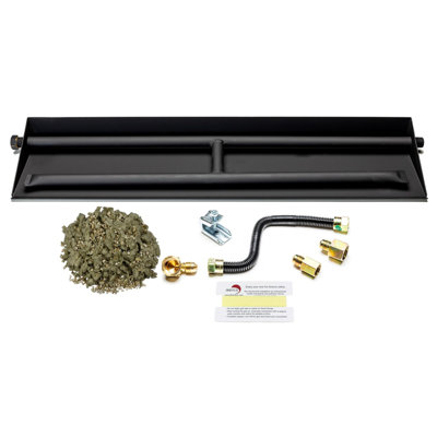 Heavy-Duty Vented Dual Row Gas Burner with Complete Fireplace Connection Kit - NG LP - Easy Install, Bonus Bag of Glowing Embers Included