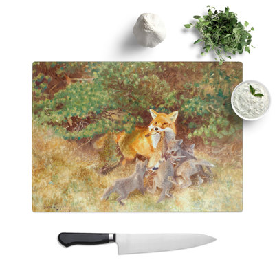 Fox and Cubs by Bruno Liljefors Chopping Board
