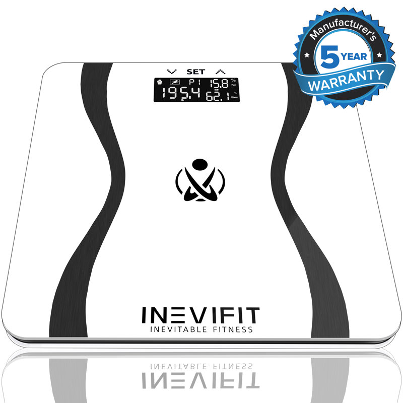 INEVIFIT BODY-ANALYZER SCALE, Highly Accurate Digital Bathroom Body Composition Analyzer, Measures Weight, Body Fat, Water, Muscle & Bone Mass for 10 Users. Includes Batteries