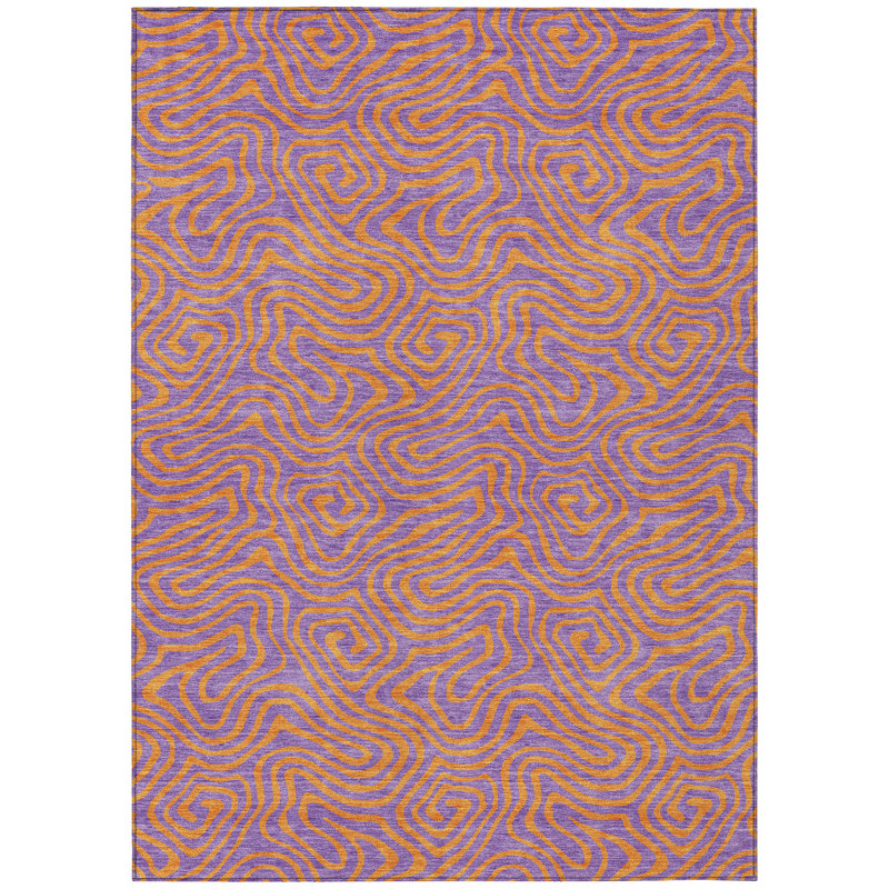 3' X 5' Purple And Copper Abstract Washable Indoor Outdoor Area Rug