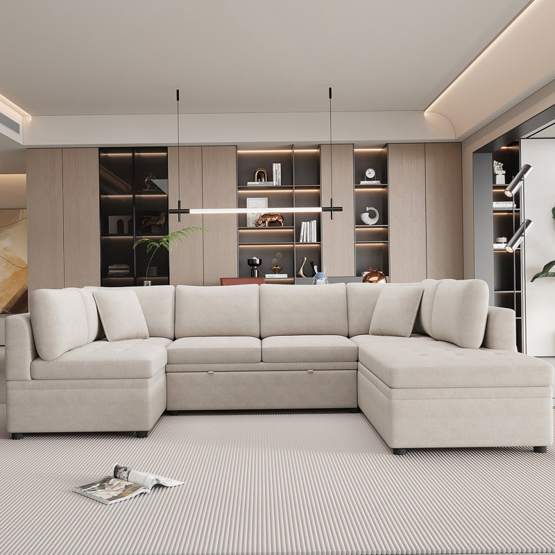 Canapé beige en chenille à accoudoirs carrés, Beige