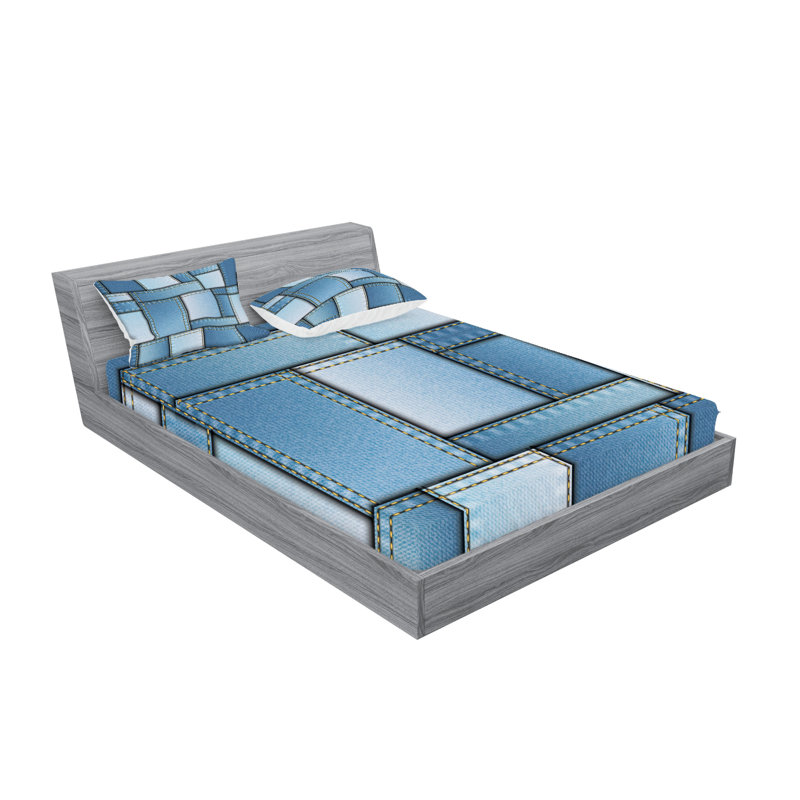 Drap-housse et taie décorative bleu Ambesonne, Ensemble de draps pour lit double + 4 taies d'orei