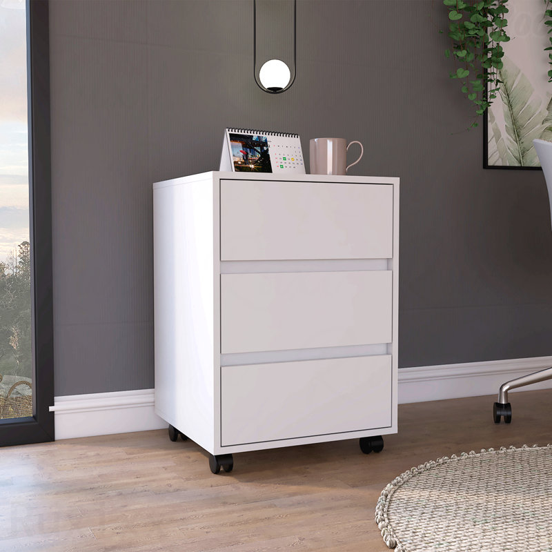 White 3-Drawer Filing Cabinet With Four Casters & Superior Top For Office Use