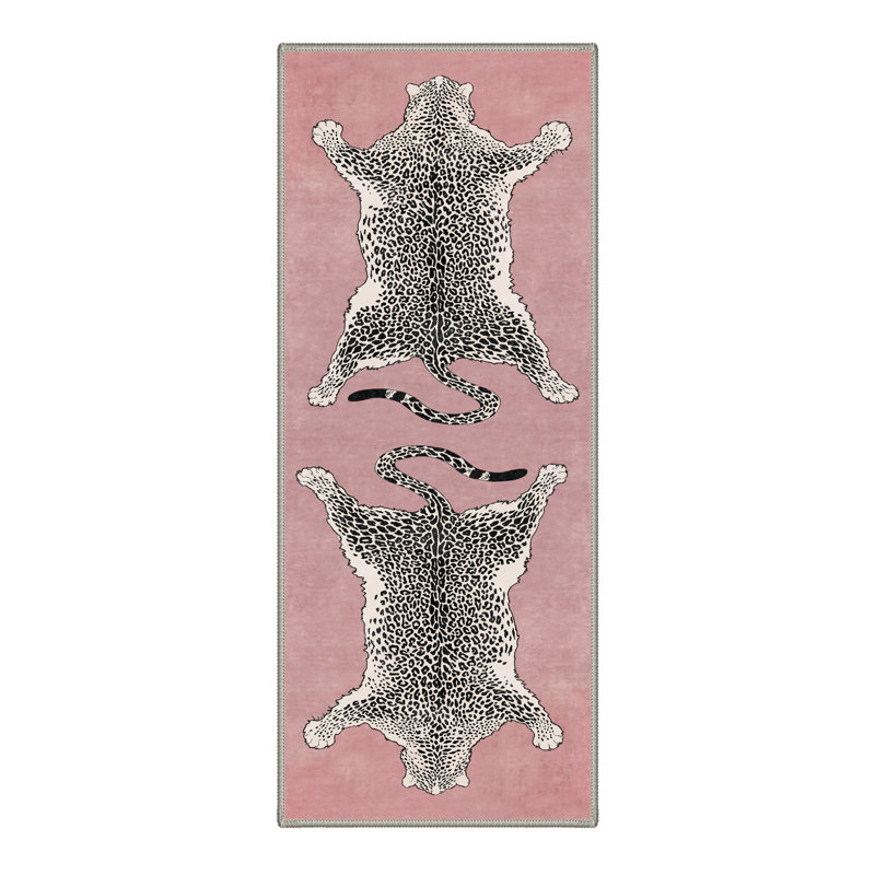 Tapis de couloir rose / noir lavable à la machine avec envers antidérapant, Tapis de couloir 2 pi x 6 pi