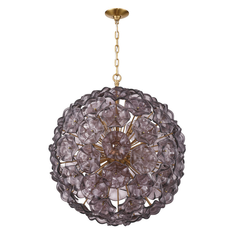 Lustre Seguis 28'' en laiton vieilli, H 30 po x l 28 po x P 28 po, Violet