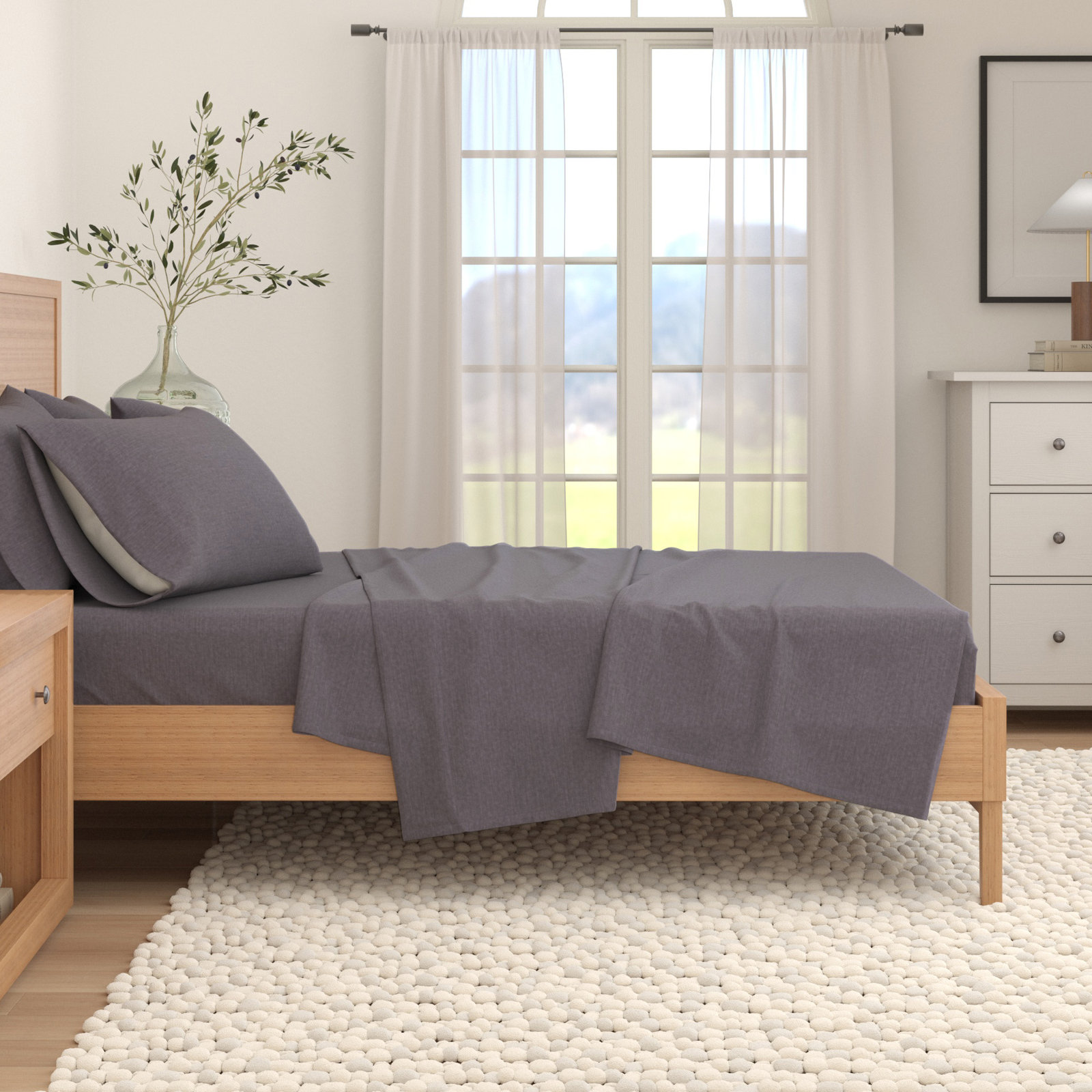 Raye Flannel Sheet Set, King, Heathered Dark Gray