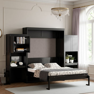 ??Queen Murphy Bed ??Wall Bed with Desk & Vanity - Space-Saving, Multi-Functional Storage?
