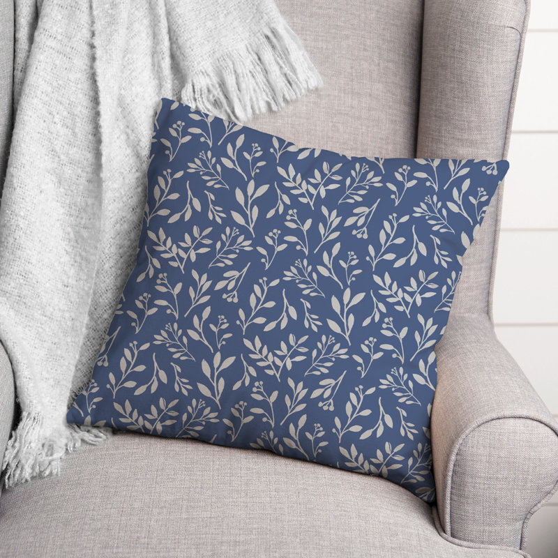 Floral Reversible Throw Pillow, Navy