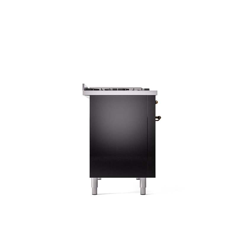 ILVE Nostalgie II 48 in Dual Fuel Range, 8 Burner, Griddle, Liquid Propane, Glossy Black/Bronze