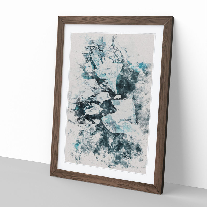 Broken Glacier in Iceland Watercolour - Picture Frame Graphic Art, 65cm H x 48cm W x 2cm D, Walnut