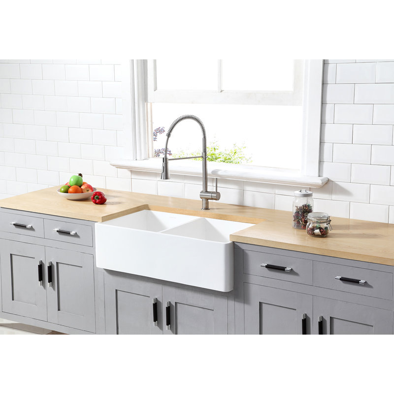 Arcticstone Solid Surface 33" x 18" Farmhouse Apron Kitchen Sink