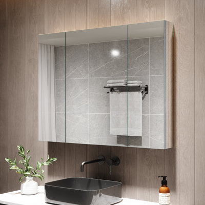 Wall Mounted or Recessed Frameless 3 Door Medicine Cabinet With Mirror and Adjustable Shelves