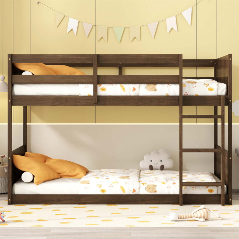 Lit superposé simple au-dessus d'un lit simple avec tête de lit à panneaux, pied de lit et garde-corps de sécurité, échelle intégrée, conception peu encombrante (sans matelas)