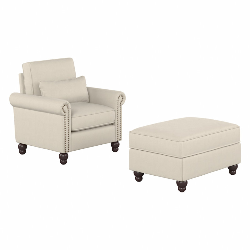 Fruzsina Upholstered Armchair with Ottoman, Cream 100% Polyester